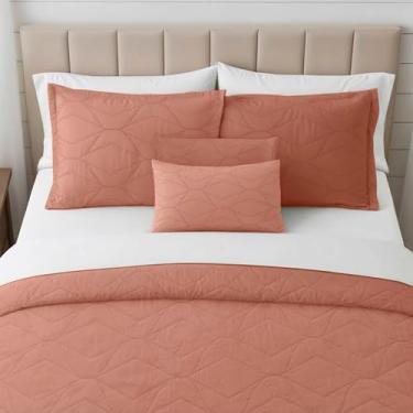 Imagem de Clara Clark Colchas tamanho solteiro – conjunto de colcha para todas as estações, conjunto de cama leve Pinsonic Weave – Conjunto de colcha de solteiro de 5 peças com fronhas, blush bali – Elipse