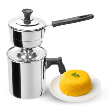 Imagem de Cuscuzeira Individual em Alumínio Polido, 23cm de Altura, 10cm de Diâmetro, Panela para Cozimento a Vapor, Superfície Lisa, Desmontável, com Tampa e Cabo