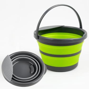 Imagem de Balde Dobrável Multiuso, Plástico e TPR, Cores Sortidas (Cinza/Azul/Verde), 24,5x24,5x15,5cm, 4 Litros, Alça Reforçada, Redondo