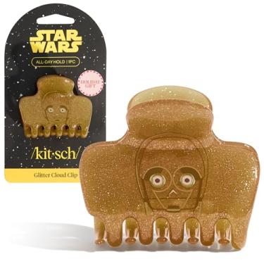 Imagem de Kitsch x Grampo de cabelo feminino Star Wars C-3PO Glitter – Clipe de garra inspirado na galáxia Golden Droid | Plástico reciclado ecológico, forte aderência segura, | Presentes ideais para mulheres