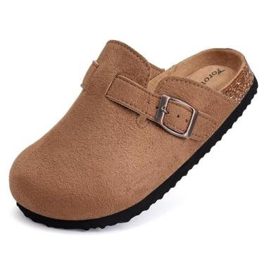 Imagem de Torotto Pantufas infantis de camurça com palmilha de cortiça com suporte de arco e alças ajustáveis para meninos e meninas em ambientes internos e externos, A cáqui, 11-11.5 Little Kid