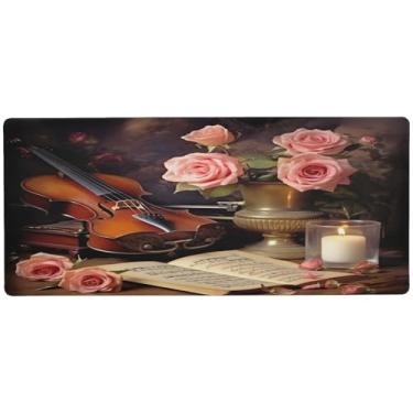 Imagem de Wassud Rosas e folha de música, mouse pad organizador de mesa de jogos, grande teclado de computador, tapete de mouse, material de escritório 89,9 cm x 39,9 cm