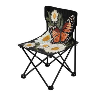 Imagem de Wassud Cadeira de acampamento leve portátil marrom borboleta e flores ao ar livre cadeira dobrável Oxford pano cadeira de praia para jardim praia pesca