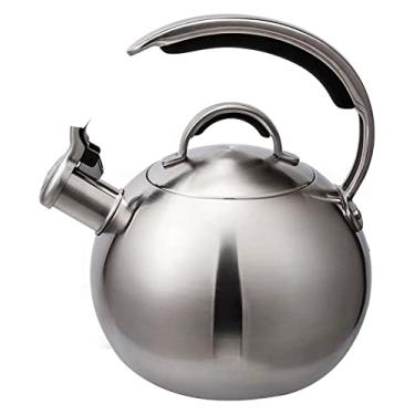 Imagem de YYBOES Chaleira de assobio, fogão, chaleira de acampamento para água fervente, chaleira de chá com alça de meio anel para café ou leite
