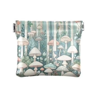 Imagem de Burbuja Mushroom Forest Squeeze Bolsa feminina de couro, portátil, mini porta-moedas, batom, organizador de cosméticos
