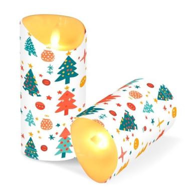 Imagem de Blueangle Pacote com 2 velas de árvore de Natal sem chama com controle remoto e temporizador, velas LED cintilantes (7,6 cm x 15 cm) para decoração de casa, casamento, acampamento (729)