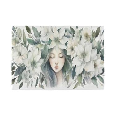 Imagem de Burbuja Jogo americano conjunto de 6, tapetes de mesa antiderrapantes laváveis com flores verdes, resistentes ao calor, para cozinha, mesa de jantar, ambientes internos e externos