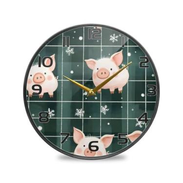 Imagem de YETTASBIN Little Pig Relógio de parede acrílico - Silencioso, sem tique-taque, operado por bateria, relógio redondo decorativo criativo para cozinha, sala de estar, banheiro, decoração de escritório