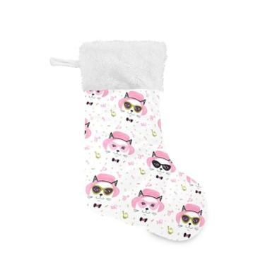 Imagem de Burbuja Meia de Natal com cara de gato 45,7 cm com punho branco, decorações de festa de Natal em família, pacote com 2