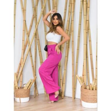 Imagem de Calça Pantalona Flare Social De Linho Wide Leg + Cinto da virginia - M