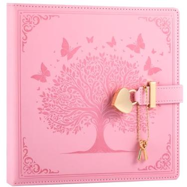 Imagem de MINICAGIE CAGIE Diário com cadeado e chaves para meninas diário trancado em forma de coração para mulheres, diário de couro quadrado, presente pessoal para meninas, mulheres, esposa, rosa