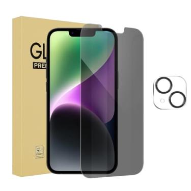 Imagem de 1 pacote com protetor de tela de privacidade para iPhone 14 Plus [6,7 polegadas] + 1 pacote de protetor de lente de câmera antiespião, película de vidro temperado privada, compatível com capas