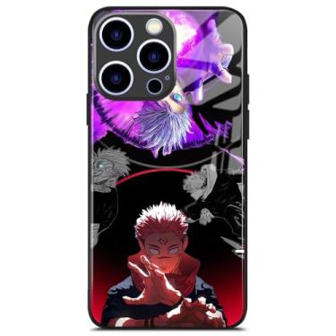 Imagem de Akatxezy Capa exclusiva com design de mangá anime para iPhone 17 Pro, vidro brilhante com capa de silicone macio