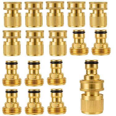 Imagem de GINLANK Conjunto de acessórios de mangueira de jardim de conexão rápida de latão sólido de 16 peças, adaptadores fêmeas macho sem vazamento para acampamento em trailer, irrigação agrícola, jardinagem