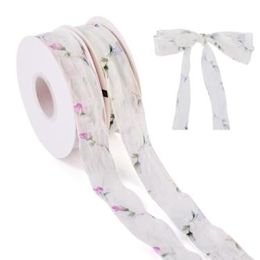 Imagem de KISSITTY 2 rolos de fita de padrão floral de poliéster macio tule organza artesanato fitas decorativas 3,5 cm para embrulhar laços de cabelo, fazer artesanato, cesta, buquês, guirlandas, grinaldas, 20
