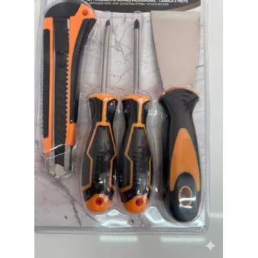Imagem de KIT FERRAMENTA REPARO C/ESPÁTULA DE METAL 21CM CHAVE PONTA ESTRELA, FENDA ESTILETE MULTIUSO PROFISSIONAL