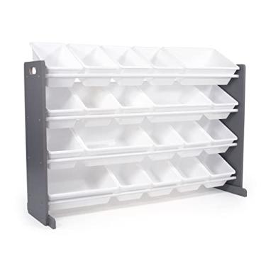 Imagem de Humble Crew Organizador de brinquedos extragrande com 20 caixas de plástico – Rack de armazenamento cinza/branco com prateleiras de 4 camadas, segurança anti-ponta, para quartos infantis, salas de