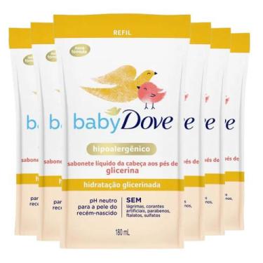 Imagem de Kit Sabonete Líquido Dove Baby Refil Hidratação Glicerinada 180ml - 6 