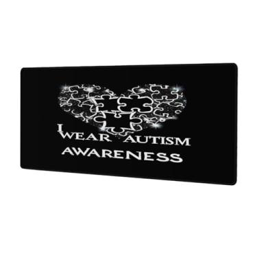 Imagem de Tapete de mouse grande preto com coração de autismo, à prova d'água, protetor de mesa estendido para computador, base de borracha antiderrapante para escritório, computador, teclado, laptop e mesa de