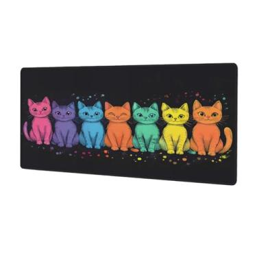 Imagem de Tapete de rato grande de gato colorido para computador à prova d'água com base de borracha antiderrapante para escritório, computador, teclado, laptop e mesa de casa, tapete de rato, 30 x 80 cm