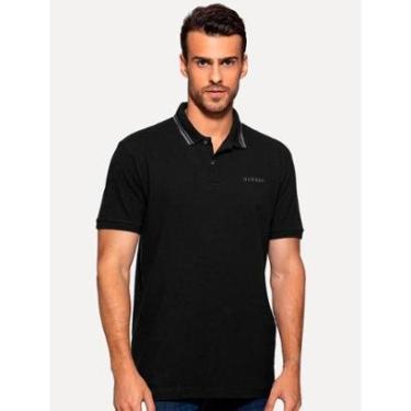 Imagem de Polo Guess Masculina Piquet Silk Peito Frisos Gola Preta-Masculino