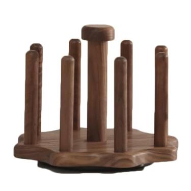 Imagem de LNQKJXIIA Boutiques US Caneca giratória de nogueira preta sólida, suporte de copo giratório de 360° com 8 ganchos escorredor floral elegante escorredor de pratos