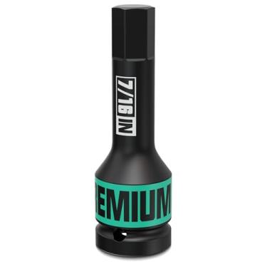 Imagem de KIRXST Soquete de broca de impacto hexagonal 7/16, soquete Allen de impacto de 1/5.1 cm, uso de aço Cr-Mo com chaves de impacto ou catracas manuais