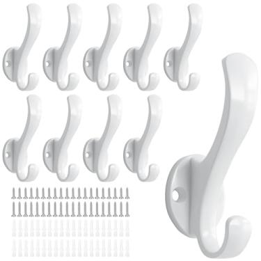 Imagem de Ruiziiz Ganchos de casaco resistentes - Ganchos de toalha de metal fáceis de instalar, ganchos de parede modernos para pendurar chapéu, toalha, chave, roupão, cachecol, bolsa, boné (10 peças brancas)