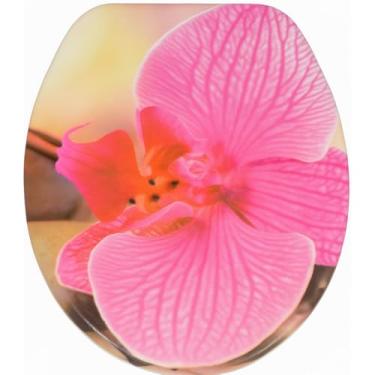 Imagem de Assento Sanitário Oval Almofadado Universal com Estampas - Tampa de Vaso Higiênico Ajustável para Banheiro Resistente e Confortável (Orquídea)