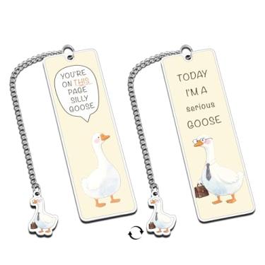 Imagem de 1 peça de marcadores de livro engraçados de ganso bobo e sério, acessórios de leitura de coisas de ganso de Natal para mulheres - enfeites de meia para mulheres, presente de mordaça de Natal Bookish