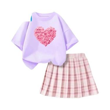 Imagem de Conjunto De Camiseta E Saia Xadrez Com Estampa De Gato Fantasma De Hal