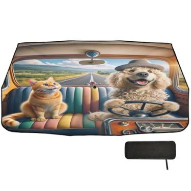 Imagem de Toldo de carro dobrável para carro com proteção de isolamento térmico para carro 147.3 cm x 75.4 cm Toldo de carro engraçado para carro