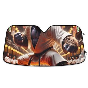 Imagem de Gorilla Karate Funny Custom Car Sun Shade Para-brisa Retrátil Impressão Dobrável Capa de Para-brisa Automotivo Protetor Solar L, 144.8 cm x 80.0 cm