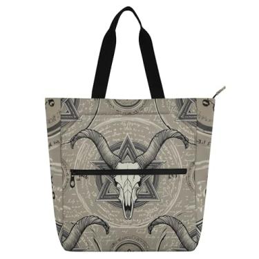 Imagem de Bolsas de trabalho femininas com caveira de cabra, cinza, lona, zíper, bolsa de praia, bolsas femininas infantis, para amantes de livros, presentes