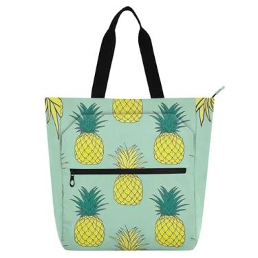 Imagem de GAIGEO Bolsa feminina verde abacaxi amarela bolsa de trabalho de lona bolsa escolar universitária bolsas utilitárias para crianças com compartimentos