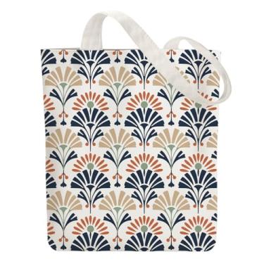 Imagem de ANATTASOUL Sacola de lona de algodão reutilizável de folha de ginkgo para mulheres, bolsas de ombro de tecido durável com bolsos com zíper para compras, férias, trabalho, academia