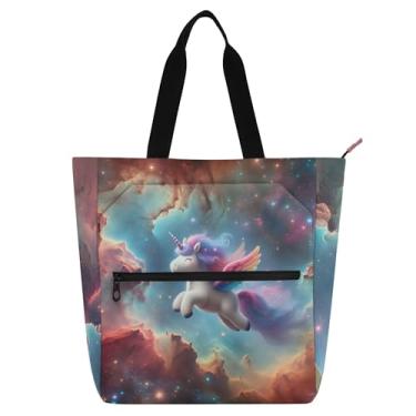 Imagem de Lindas bolsas de mão de unicórnio, nebulosa, trabalho, espacial, para mulheres, lona, escola, escola, bolsas, professores, amantes de livros, presentes