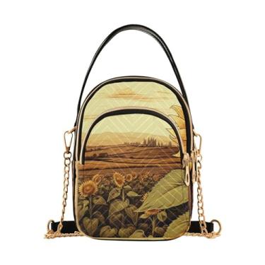 Imagem de Boneco de neve com árvore de Natal e presente bolsa transversal feminina com alça, bolsas transversais elegantes para viagens, Sépia de girassóis-3, One Size