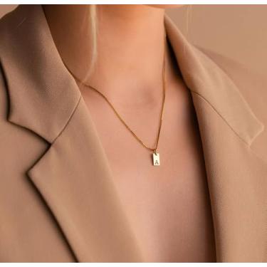 Imagem de Colar feminino com inicial banhada a ouro com pingente delicado para mulheres, presentes de aniversário, Natal, joias, presentes, berloque, aço inoxidável, não mancha, corrente de elos ajustáveis