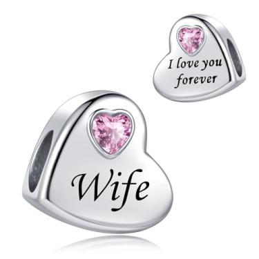 Imagem de Charm Wife Pink Love Heart Fits Pandora Charms Braceletes Natal Aniversário Joias Presente para Mulheres Aniversário Familiar