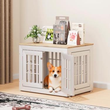 Imagem de Snuowu Mobiliário de gaiola resistente para cães de 81 cm para cães pequenos, médios e grandes, móveis internos de madeira rústica com parte superior à prova d'água, mesa lateral decorativa para casa