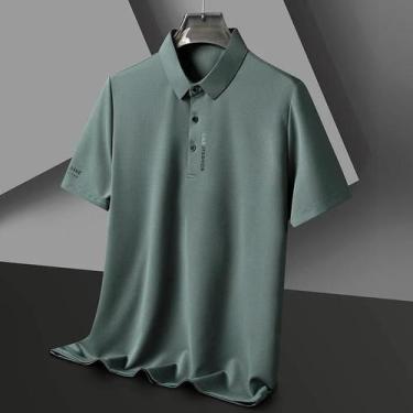 Imagem de Camisa Polo Masculina De Verão Em Seda Gelada, Manga Curta, Estampada,