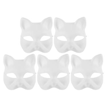 Imagem de NOLITOY 5pcs Halloween Cat Masks, White Blank DIY Unpainted Half Face Japanese Kabuki Mask for Halloween Cosplay Masquerade Costume Prop Party Assecories