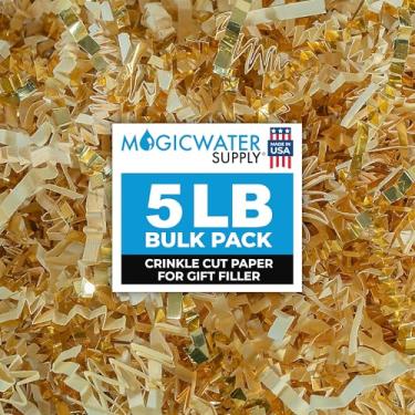 Imagem de Papel de corte enrugado MagicWater para cestas de presente - 2,3 kg - baunilha e ouro - perfeito para enchimento de papel desfiado, enchimento de cestas, caixas de presente, presentes de dama de honra