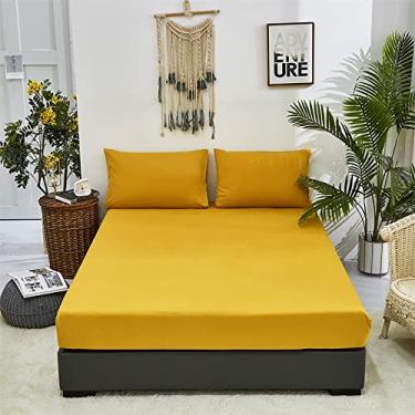 Imagem de KAREVER Jogo de lençol amarelo mostarda todo amarelo 4 peças, 1 lençol com elástico, 1 lençol de cima com 2 fronhas, tamanho casal feminino e masculino, amarelo mostarda
