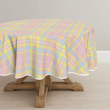Imagem de Horaldaily Toalha de mesa redonda de Páscoa, 152 cm x 152 cm, xadrez rosa, lavável, para decoração de festa, piquenique, jantar