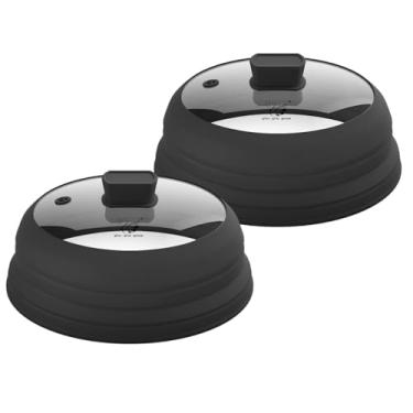 Imagem de Tampa de vidro contra respingos de micro-ondas com silicone dobrável para cobertura de alimentos 27,4 cm, pacote com 2, preto