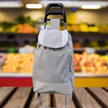 Imagem de Carrinho de Compras Dobrável Multiuso para Feira e Supermercado até 30kg com Rodas Reforçadas(BEGE)