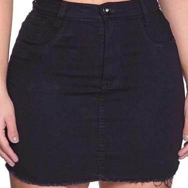 Imagem de Saia jeans feminina preta barra desfiada - Ss Jeans, 44