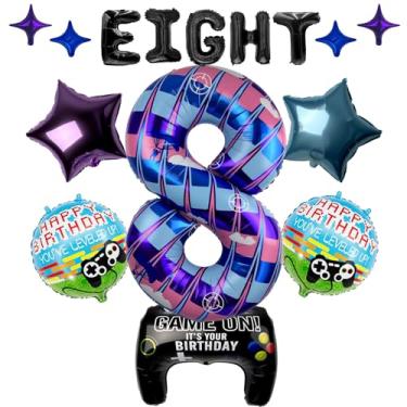 Imagem de Pixel Gamer Conjunto de 15 peças de balões de videogame, 101 cm, número 8, blocos para cima de nível, decorações de festa de aniversário de 8 anos para meninos